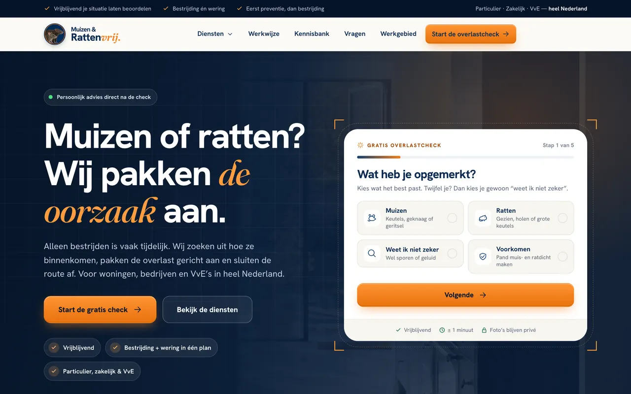 Muizen & Ratten Vrij (muizenenrattenvrij.nl), gebouwd door NEXTRIQ